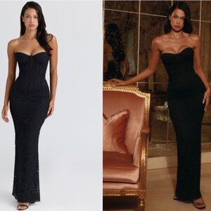 House of CB Solaine Black Lace Corset Maxi Dress NWOT